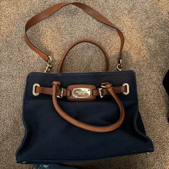 Michael Kors Dark Blue and Tan Satchel - Picture 1 of 4
